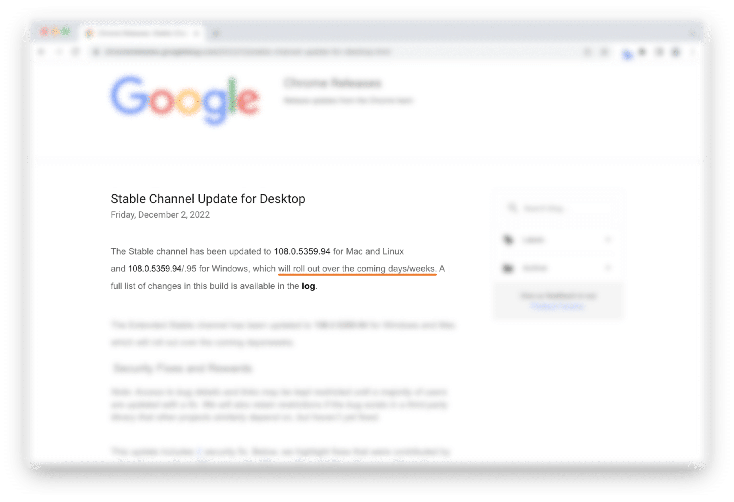 Notification of patch release stating that rollout will occur over "days and weeks"